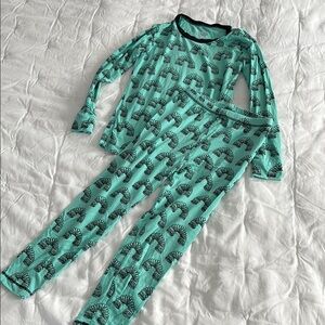 Kickee Pants Green and Black Pajama Set with Slinky Print